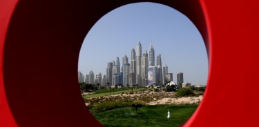 An interesting view of the par four 8th hole at the Emirates Golf Club