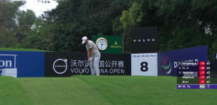 Wo-cheng Ye almost holes tee shot at the par-three eighth 