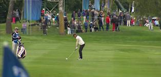 Bernhard Langer sets up birdie with approach at the fourth on opening day of final DP World Tour appearance