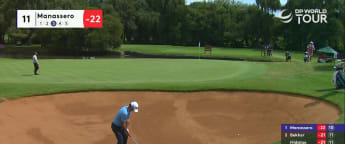 Matteo Manassero almost holes out from greenside bunker for eagle at the 11th