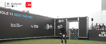 Mikko Korhonen sets up birdie at par-three 11th on his way to setting clubhouse target