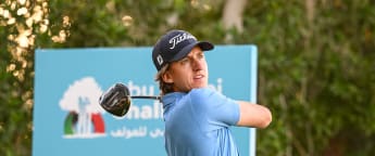 Christofer Rahm teeing it up in Odense after earning automatic promotion to Challenge Tour