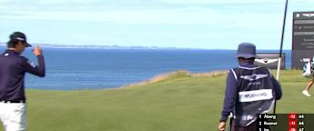 Rikuya Hoshino sees in a putt from off the green at 14