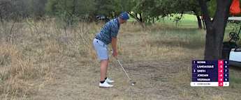 Ockie Strydom sets up a birdie from the trees at the fifth