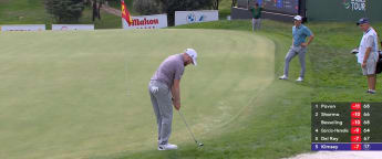 Nathan Kimsey chips in for birdie at 18th