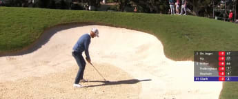 Wyndham Clark holes out for birdie from greenside bunker at the third