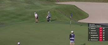 Stephen Gallacher holes chip at the 13th 