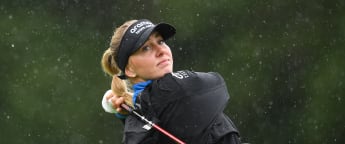 Playing partners: Olivia Cowan and Todd Clements enjoy 'fun' final round