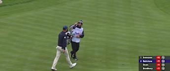 Sam Bairstow chips in for eagle at the 14th hole