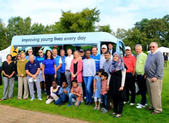 Variety Club present Sunshine Coach to Blanche Nevile School at Travis Perkins Masters