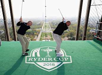Thomas Bjørn and Jim Furyk recreate history on the Eiffel Tower
