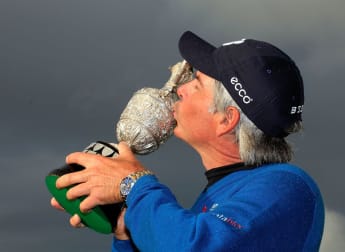 Senior Open trophy on display at Manchester Golf Show