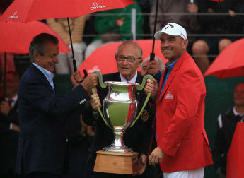 Gaston Barras celebrates 2013 Omega European Masters Champion
