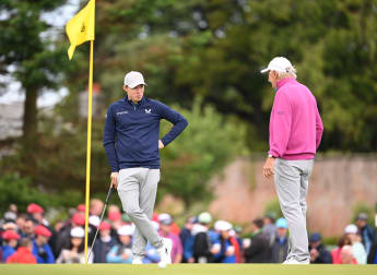 Matt Fitzpatrick congratulated by Tiger Woods at JP McManus Pro-Am