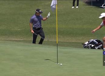 Yuto Katsuragawa nearly holes his blind bunker shot