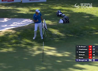 Italian amateur Giovanni Binaghi chips in for birdie at the 16th to help bid to make the cut on home soil