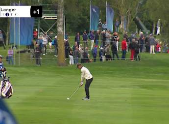 Bernhard Langer sets up birdie with approach at the fourth on opening day of final DP World Tour appearance