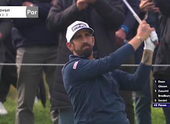 WATCH: Matthieu Pavon dials in with tee shot at the par-three second