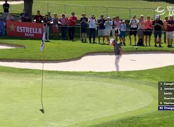 WATCH: Adrian Otaegui holes out from the sand at the first