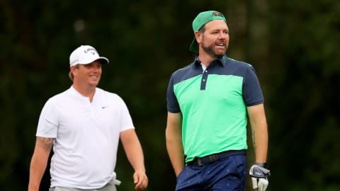 Brian McFadden is watched by playing partner Callum Shinkwin