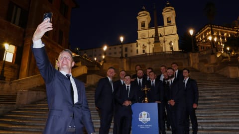 European captain Luke Donald takes a selfie at the Spanish Steps