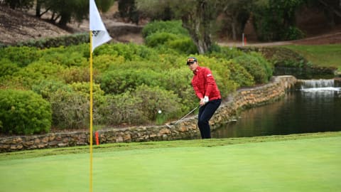 Jeong weon Ko of France plays his chip shot on the 7th hole green during Day Four of the Estrella Damm N.A. Andalucía Masters a