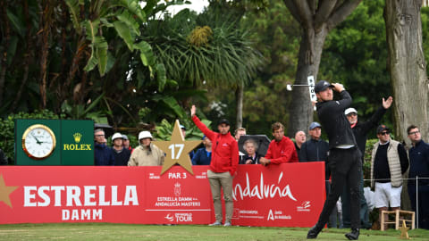 Richard Mansell hits his tee shot on the 17th