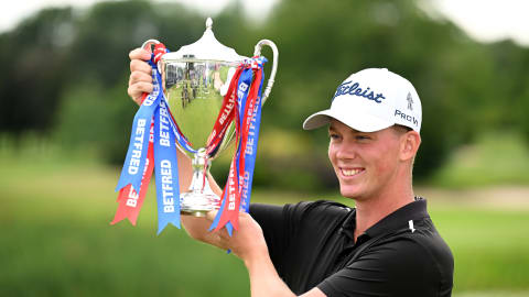 Daniel Hillier of New Zealand poses for a photo with the Betfred British Masters trophy