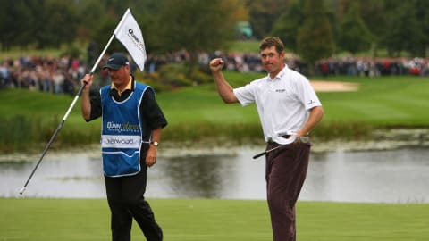 Lee Westwood celebrates victory in 2007