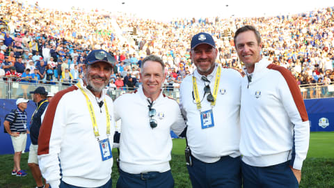Team Europe Captain with three of his Vice Captains Jose Maria Olazabal, Thomas Bjorn and Nicolas Colsaerts