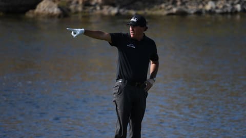 Phil Mickelson in action during the Saudi International