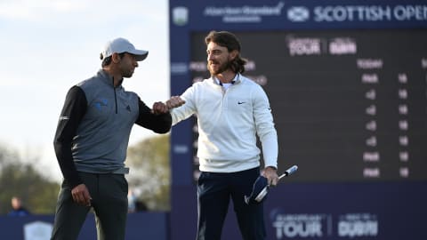 Fleetwood congratulates Rai on his second DP World Tour win