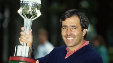 Seve Ballesteros celebrates his second British Masters triumph in 1991