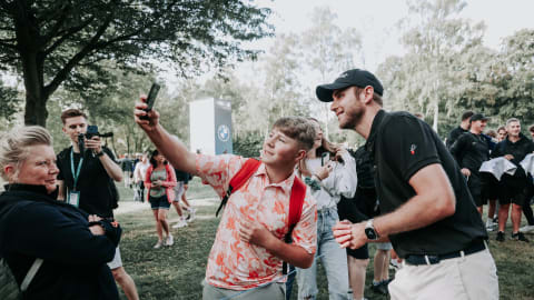 Stuart Broad with a fan on the Pro-Am day