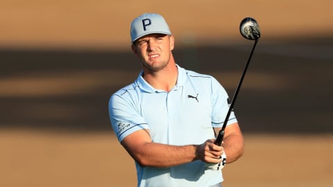 Defending champion Bryson DeChambeau in action during a practice round