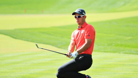 Lucas Herbert reacts after playing a chip shot