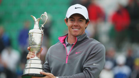 Rory McIlroy holds the Claret Jug after winning The Open in 2014