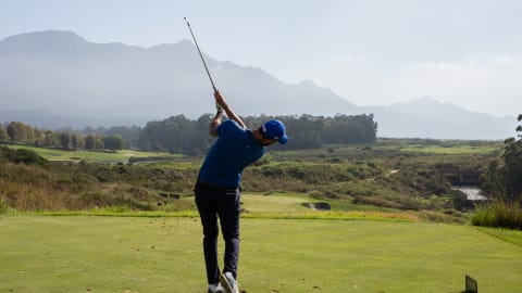 Santiago Tarrio Ben hitting his tee shot on the 2nd hole at the Links course during day four of the 2020 Dimension Data Pro-Am at Fancourt