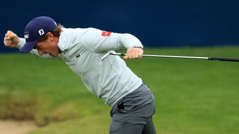 Paul Dunne reacts to his grandstand finish at Close House in 2017