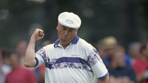 Christy O'Connor Jnr reacts on his way to victory in 1992