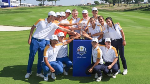 The European team celebrate their victory at the Junior Ryder Cup
