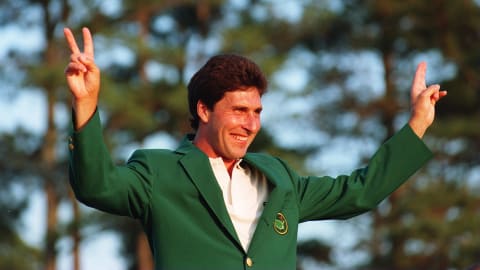 José María Olazábal celebrates the first of his two Masters titles in 1994 / Credit: Stephen Munday