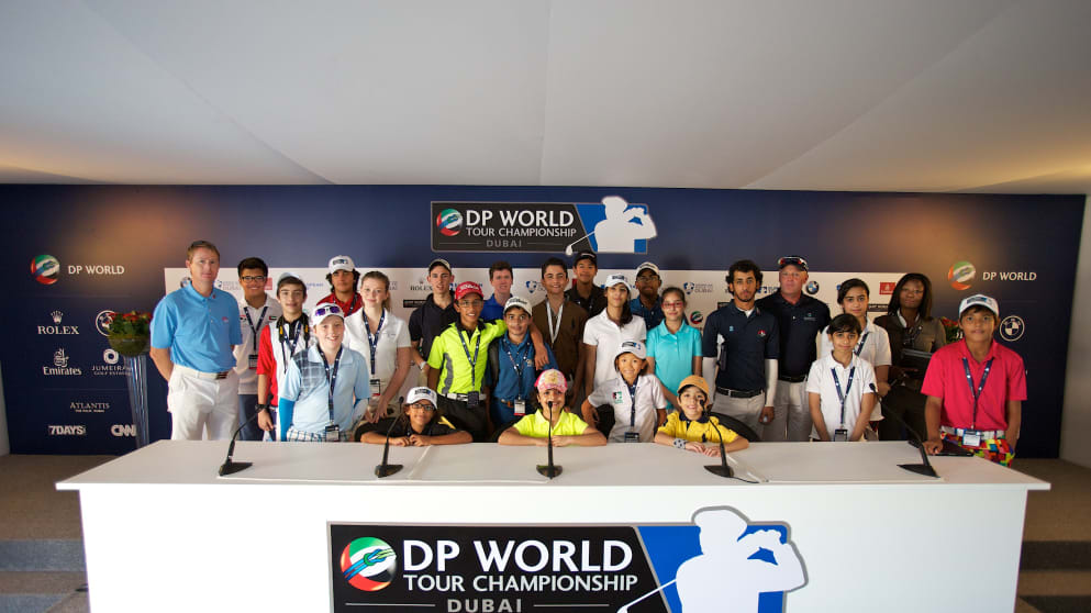 Up-and-coming young golfers enjoy a behind-the-scenes visit to the DP World Tour Championship Media Centre.