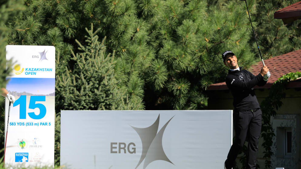 Moritz Lampert tees off at the Kazakhstan Open (Phil Inglis)