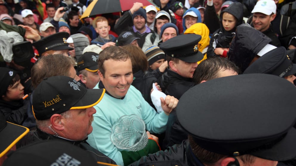 Shane Lowry celebrates winning Irish Open