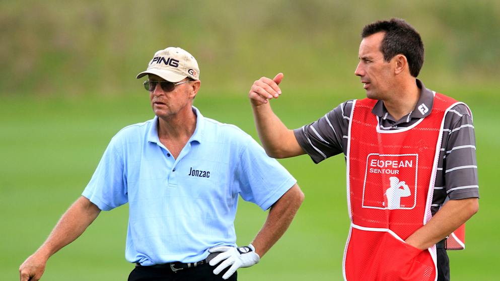 Steve Van Vuuren in discussion with his caddie Marc Westenborg, the Rockliffe Hall course designer