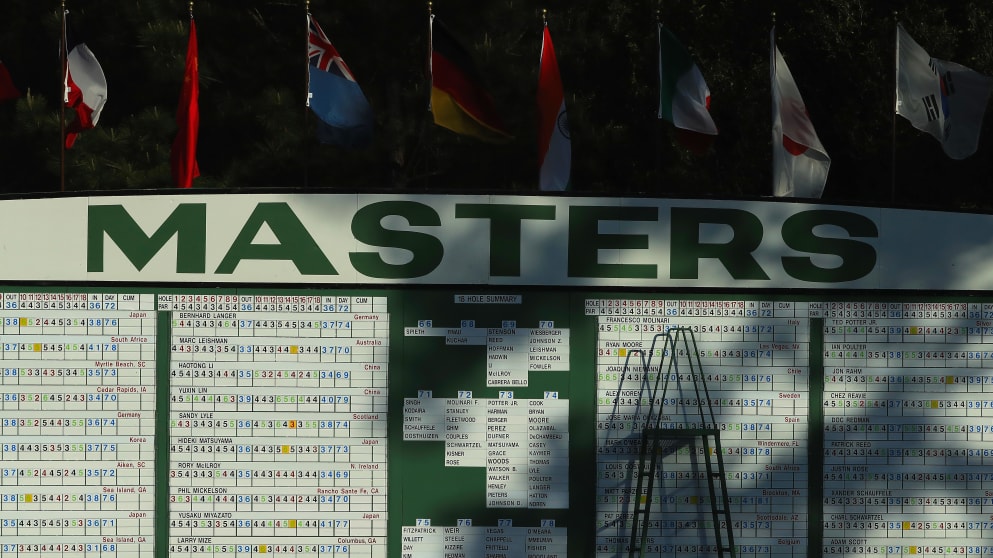 A leaderboard at the Masters