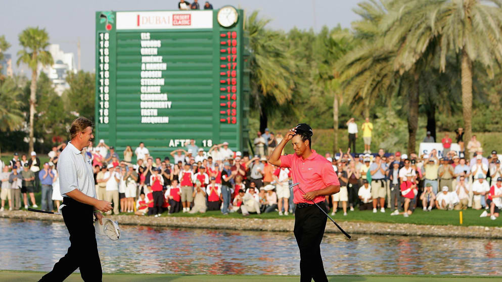 Ernie Els and Tiger Woods in Dubai