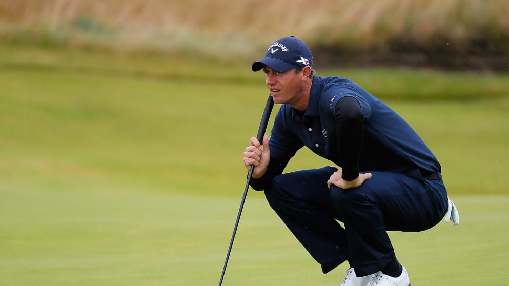 Nicolas Colsaerts of Belgium lines up on the 5th hole