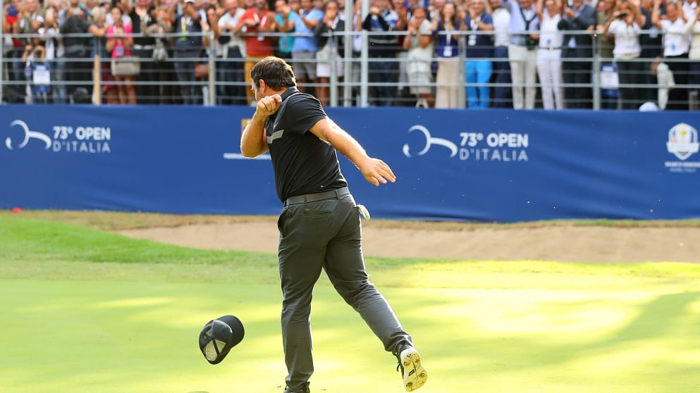 Francesco Molinari celebrates his Italian Open win